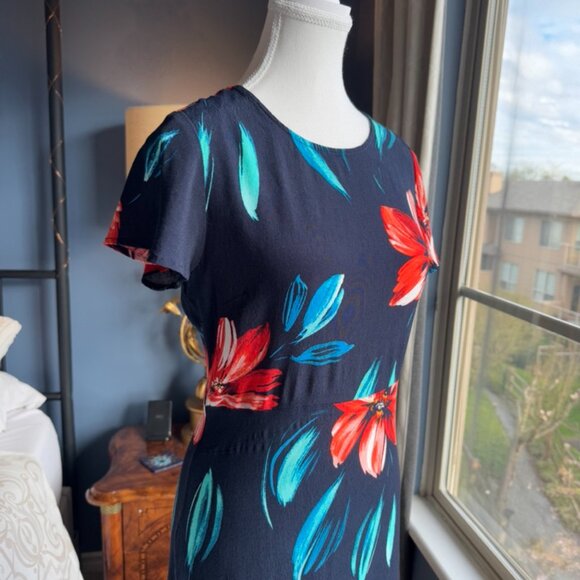 Navy Blue Tropical Hawaiian Maxi Dress - Picture 3 of 12
